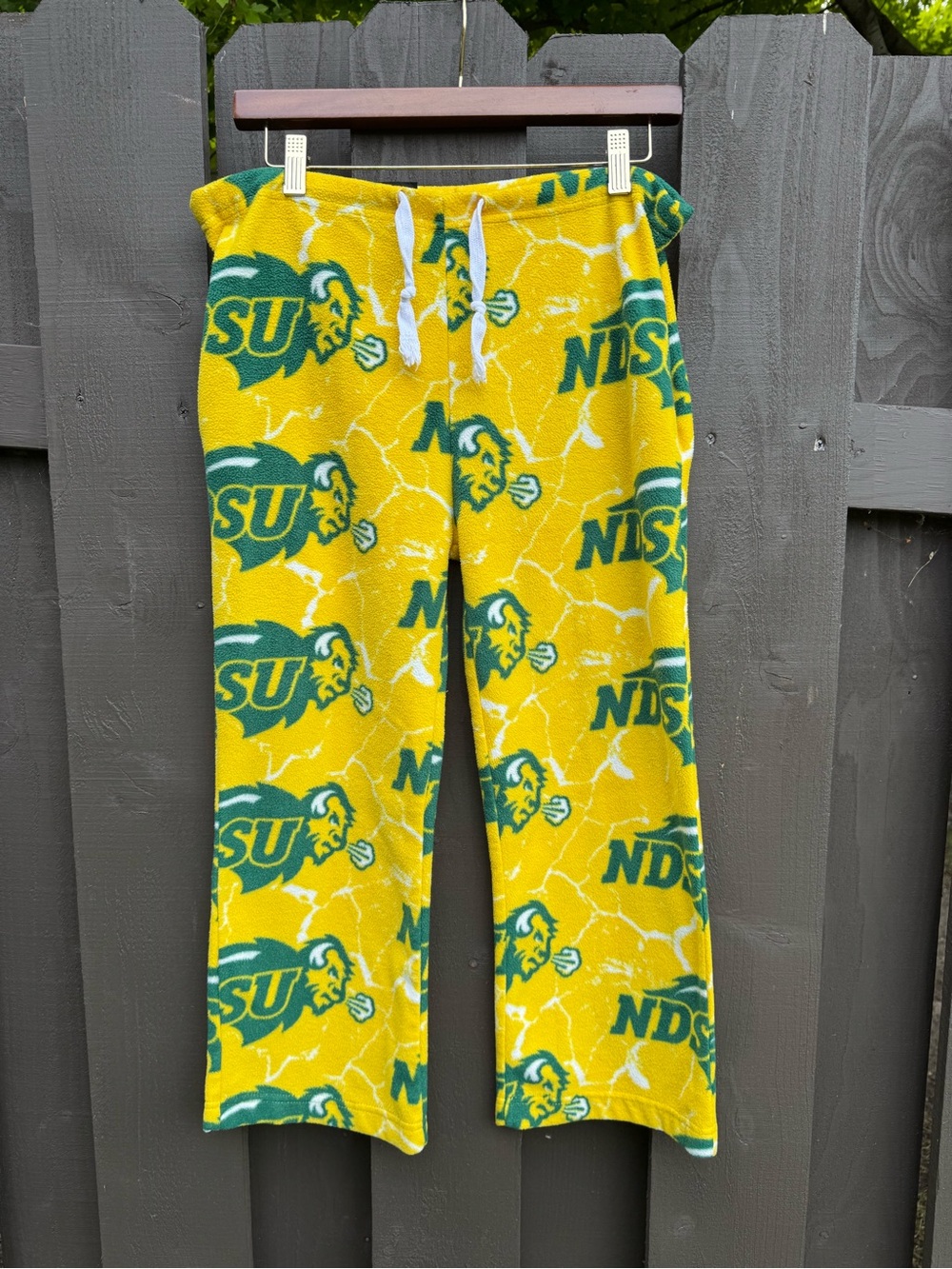 NDSU Grandma Pants Yellow & Green Kids Fleece Pajama Pants Youth Large